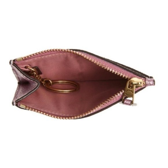 Coach Metallic Pink Leather Coin Purse Card Case Keyring NWT ID Window - Picture 3 of 3